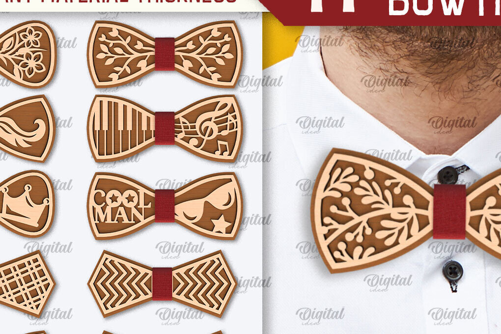 Σετ των 2 Intra απο ξύλο plywood 3mm-4mm πάχος – Δέσμη κοπής με λέιζερ με ξύλινα παπιγιόν Δίασταση  20x20 cm INTRAFABR-95711032