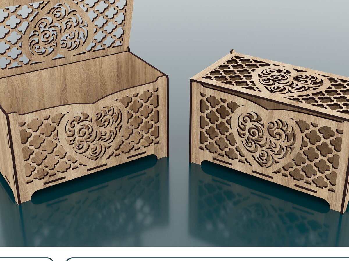 Σετ των 2 Intra απο ξύλο plywood 3mm-4mm πάχος – Ξύλινο κουτί με κοπή λέιζερ καρδιάς Δίασταση  20x20 cm INTRAFABR-57839130