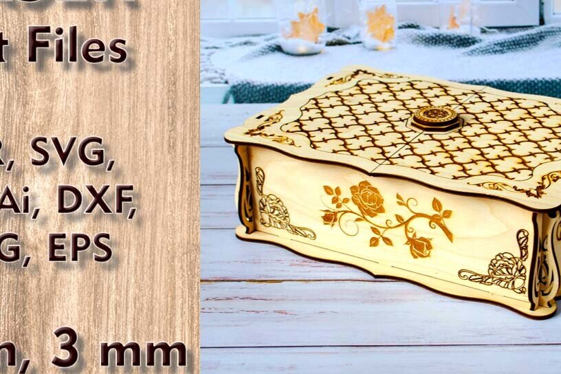 Σετ των 2 Intra απο ξύλο plywood 3mm-4mm πάχος – Ξύλινο κουτί με λίμες κοπής με λέιζερ τριαντάφυλλα Δίασταση  20x20 cm INTRAFABR-114260183