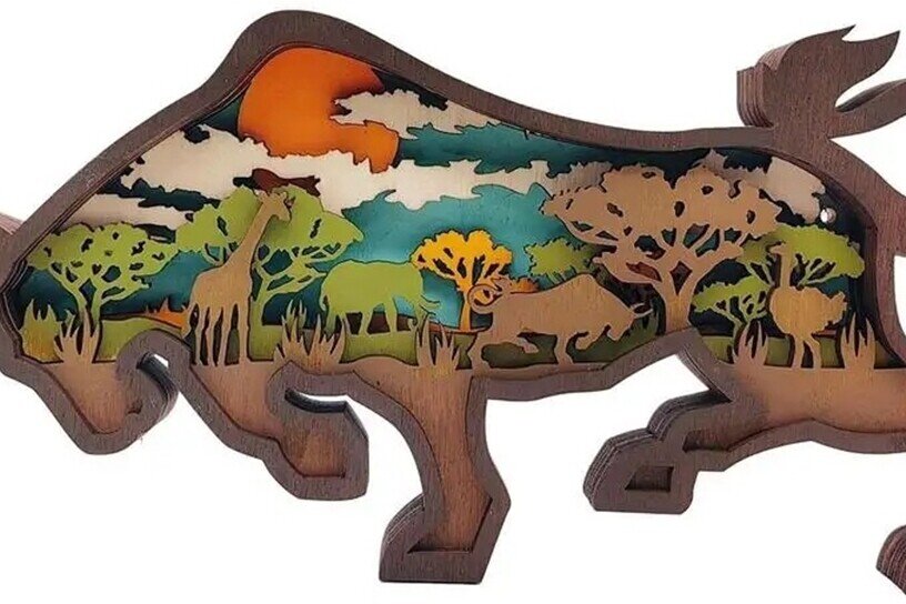 Σετ των 2 Intra απο ξύλο plywood 3mm-4mm πάχος – Ξύλινο στολίδι ταύρου: Glowforge, Laser, Δίασταση  20x20 cm INTRAFABR-89251146