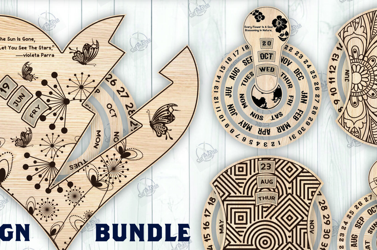 Σετ των 2 Intra απο ξύλο plywood 3mm-4mm πάχος – Ξύλινο Ημερολόγιο 2025 I Δέσμη κοπής με λέιζερ Δίασταση  20x20 cm INTRAFABR-110927442