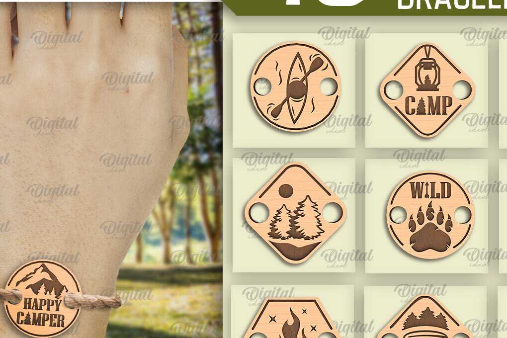 Σετ των 3 Intra απο ξύλο plywood 3mm-4mm πάχος – Ξύλινα Βραχιόλια Κάμπινγκ Πακέτο LaserCut Δίασταση  20x20 cm INTRAFABR-94075331