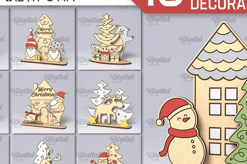 Σετ των 2 Intra απο ξύλο plywood 3mm-4mm πάχος – Ξύλινο χριστουγεννιάτικο ντεκόρ Δέσμη κοπής με λέιζερ Δίασταση  20x20 cm INTRAFABR-107889734