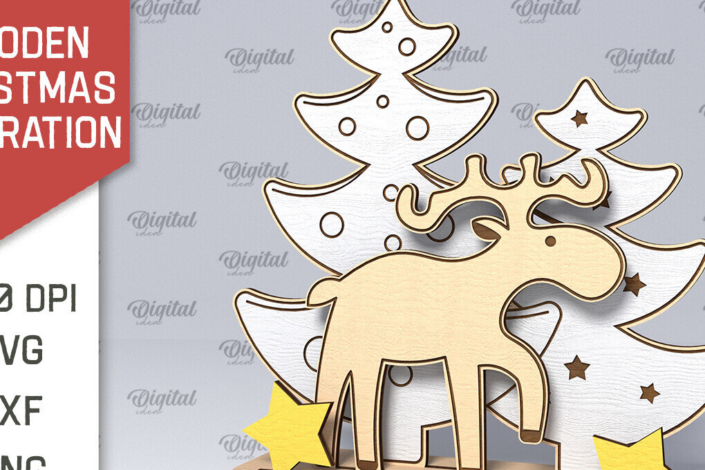 Σετ των 2 Intra απο ξύλο plywood 3mm-4mm πάχος – Ξύλινο χριστουγεννιάτικο ντεκόρ  κοπής με λέιζερ Δίασταση  20x20 cm INTRAFABR-107883634