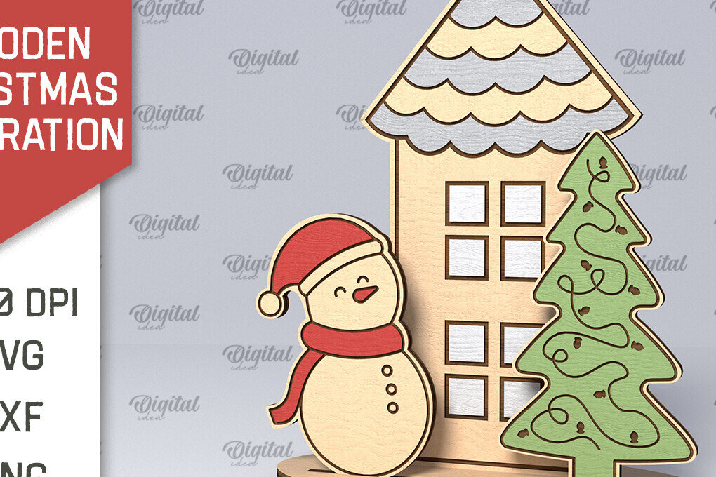 Σετ των 2 Intra απο ξύλο plywood 3mm-4mm πάχος – Ξύλινο χριστουγεννιάτικο ντεκόρ  κοπής με λέιζερ Δίασταση  20x20 cm INTRAFABR-107882241