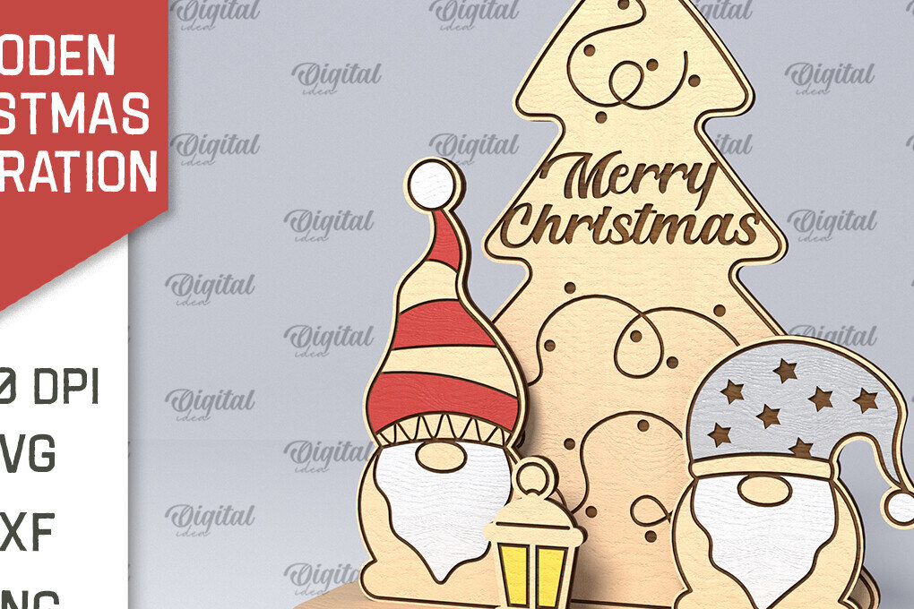 Σετ των 2 Intra απο ξύλο plywood 3mm-4mm πάχος – Ξύλινο χριστουγεννιάτικο ντεκόρ  κοπής με λέιζερ Δίασταση  20x20 cm INTRAFABR-107882869