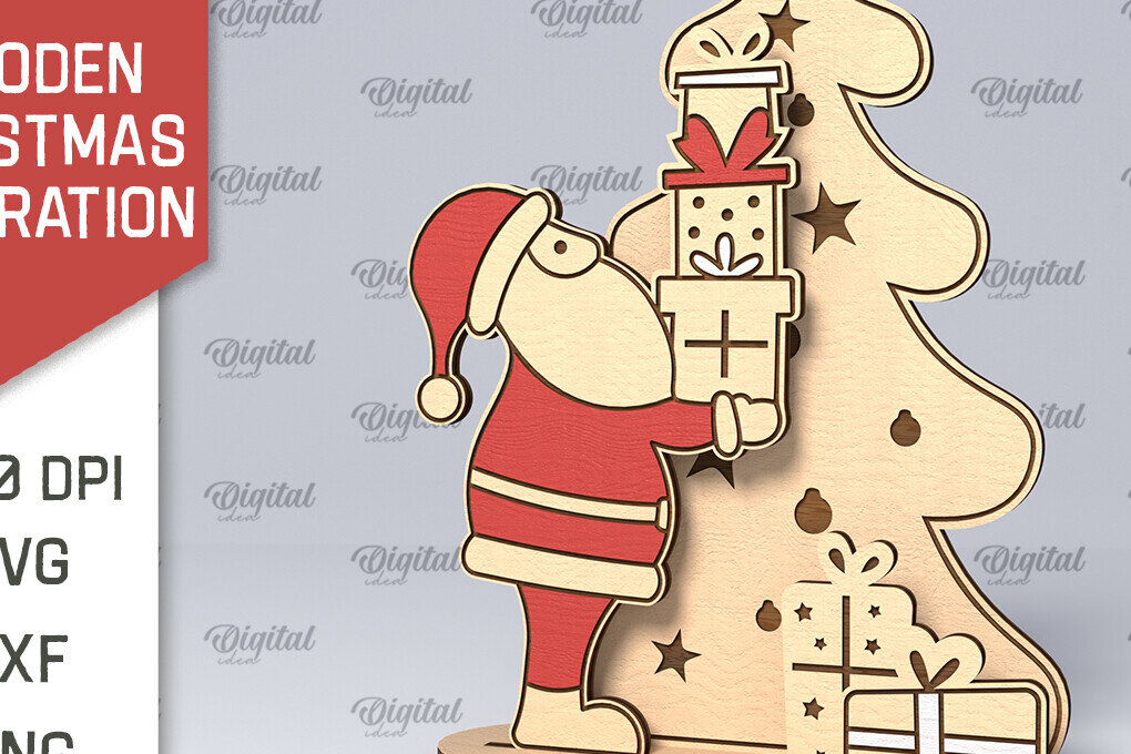 Σετ των 2 Intra απο ξύλο plywood 3mm-4mm πάχος – Ξύλινο χριστουγεννιάτικο ντεκόρ  κοπής με λέιζερ Δίασταση  20x20 cm INTRAFABR-107883167