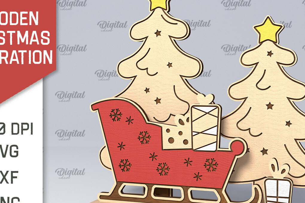 Σετ των 2 Intra απο ξύλο plywood 3mm-4mm πάχος – Ξύλινο χριστουγεννιάτικο ντεκόρ  κοπής με λέιζερ Δίασταση  20x20 cm INTRAFABR-107883292