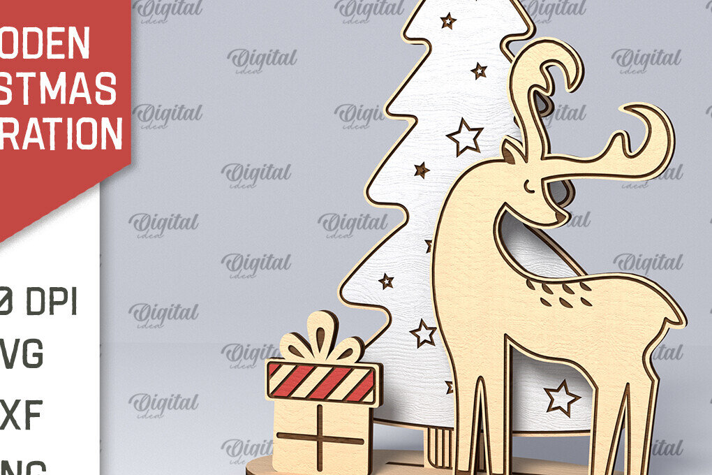 Σετ των 2 Intra απο ξύλο plywood 3mm-4mm πάχος – Ξύλινο χριστουγεννιάτικο ντεκόρ  κοπής με λέιζερ Δίασταση  20x20 cm INTRAFABR-107881982