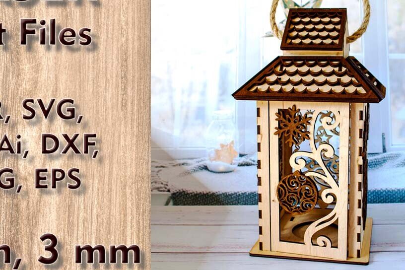 Σετ των 2 Intra απο ξύλο plywood 3mm-4mm πάχος – Ξύλινα χριστουγεννιάτικα φαναράκια κομμένα με λέιζερ Δίασταση  20x20 cm INTRAFABR-112117296