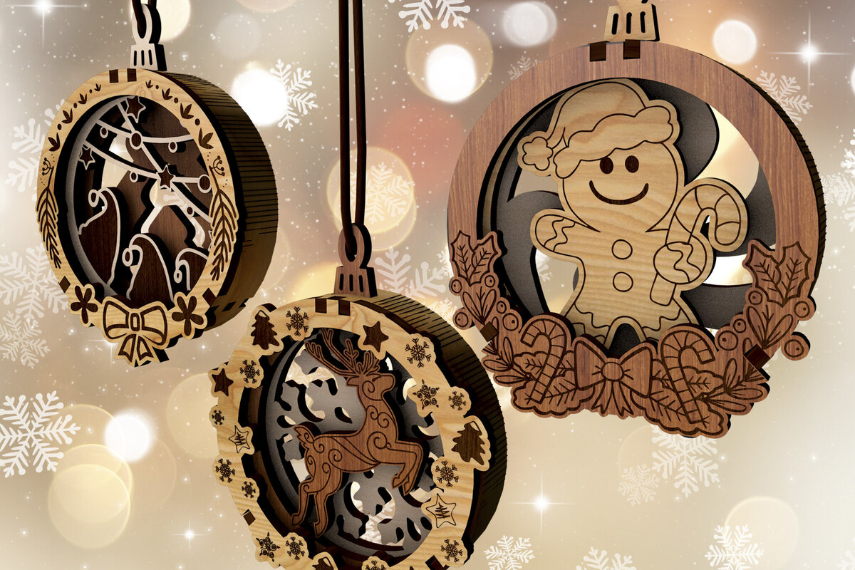 Σετ των 2 Intra απο ξύλο plywood 3mm-4mm πάχος – Ξύλινα χριστουγεννιάτικα στολίδια Δίασταση  20x20 cm INTRAFABR-109230426