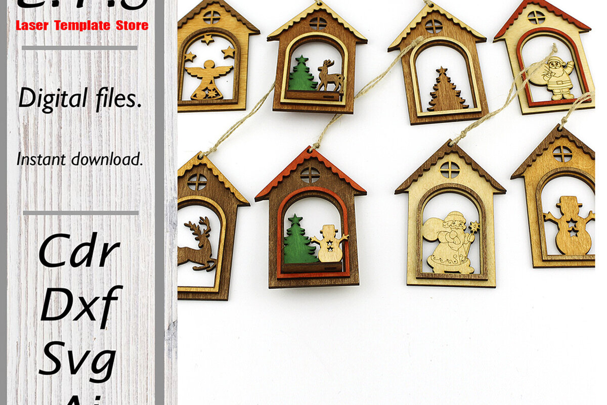 Σετ των 2 Intra απο ξύλο plywood 3mm-4mm πάχος – Ξύλινα χριστουγεννιάτικα παιχνίδια κομμένα με λέιζερ αρχείο Δίασταση  20x20 cm INTRAFABR-86285743