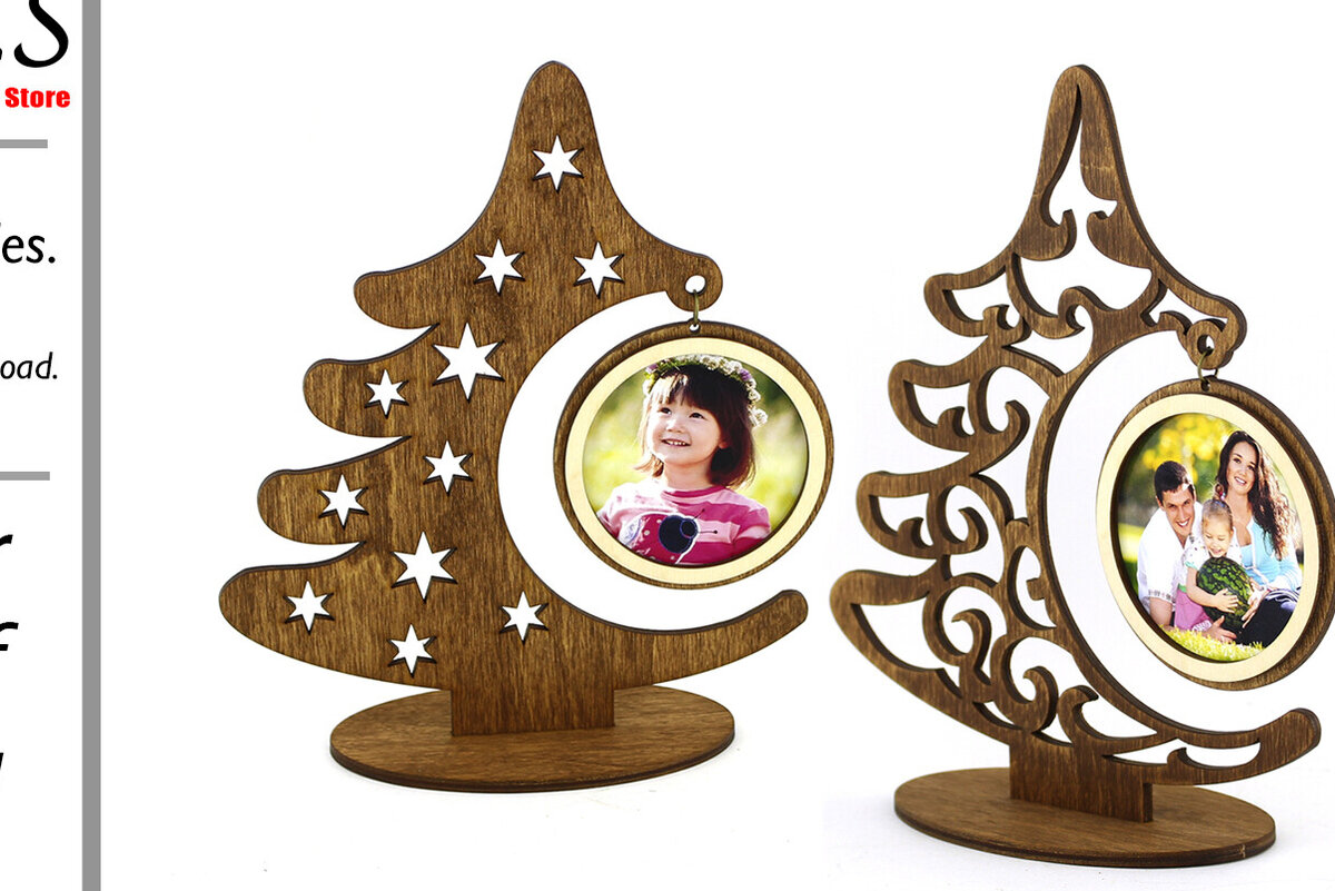 Σετ των 2 Intra απο ξύλο plywood 3mm-4mm πάχος – Ξύλινο χριστουγεννιάτικο δέντρο με φωτογραφία Δίασταση  20x20 cm INTRAFABR-85466125