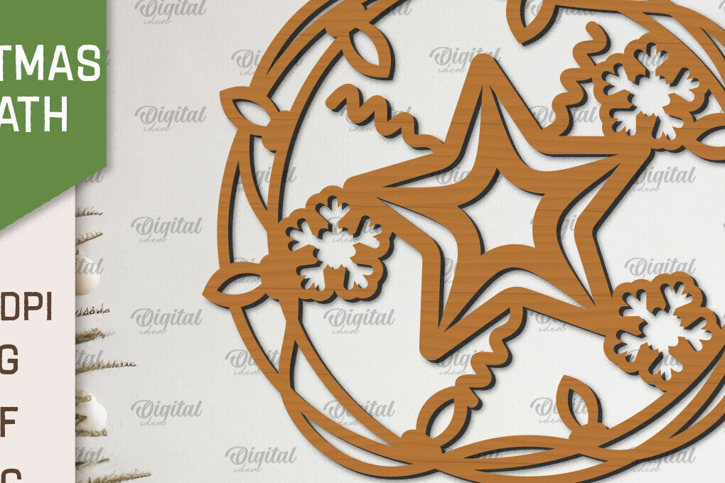 Σετ των 2 Intra απο ξύλο plywood 3mm-4mm πάχος – Ξύλινο Χριστουγεννιάτικο στεφάνι με λέιζερ Δίασταση  20x20 cm INTRAFABR-99883430