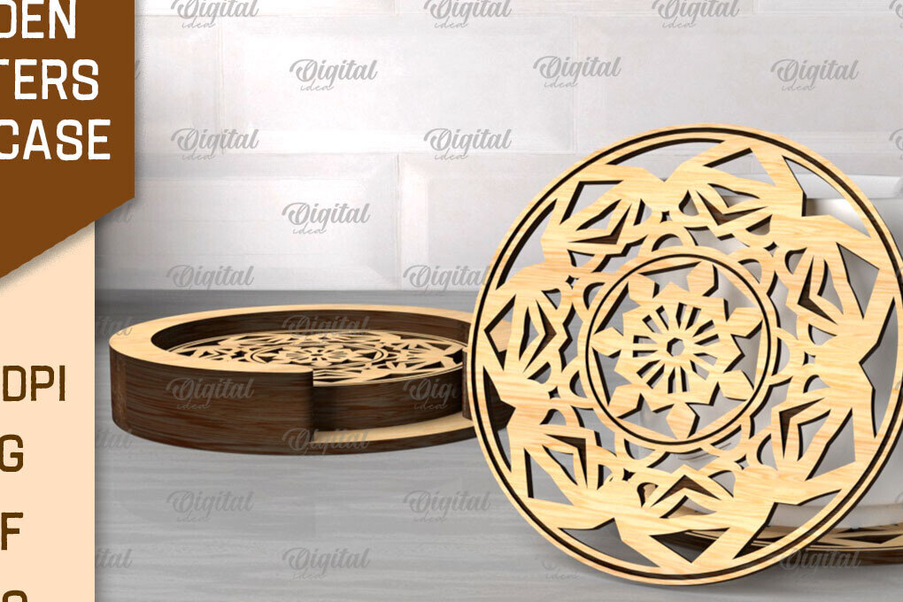 Σετ των 2 Intra απο ξύλο plywood 3mm-4mm πάχος – Ξύλινα σουβέρ με θήκη Δίασταση  20x20 cm INTRAFABR-107431181