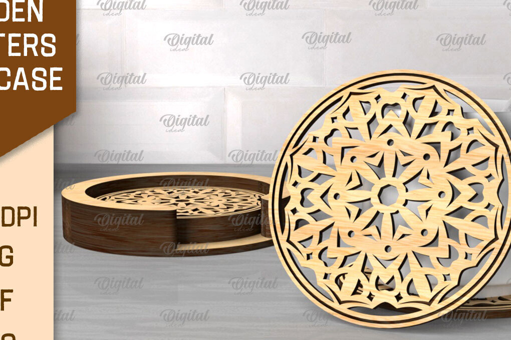 Σετ των 2 Intra απο ξύλο plywood 3mm-4mm πάχος – Ξύλινα σουβέρ με θήκη Δίασταση  20x20 cm INTRAFABR-107430885