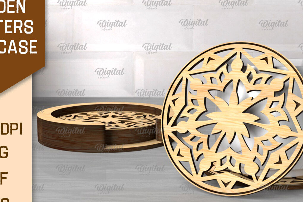 Σετ των 2 Intra απο ξύλο plywood 3mm-4mm πάχος – Ξύλινα σουβέρ με θήκη Δίασταση  20x20 cm INTRAFABR-107430963