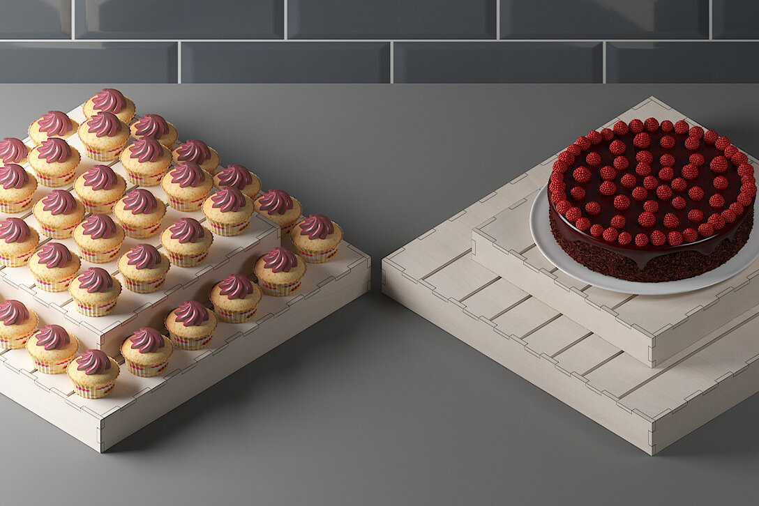 Σετ των 2 Intra απο ξύλο plywood 3mm-4mm πάχος – Ξύλινη οθόνη Cupcake / Στάση κέικ 321 Δίασταση  20x20 cm INTRAFABR-58586170