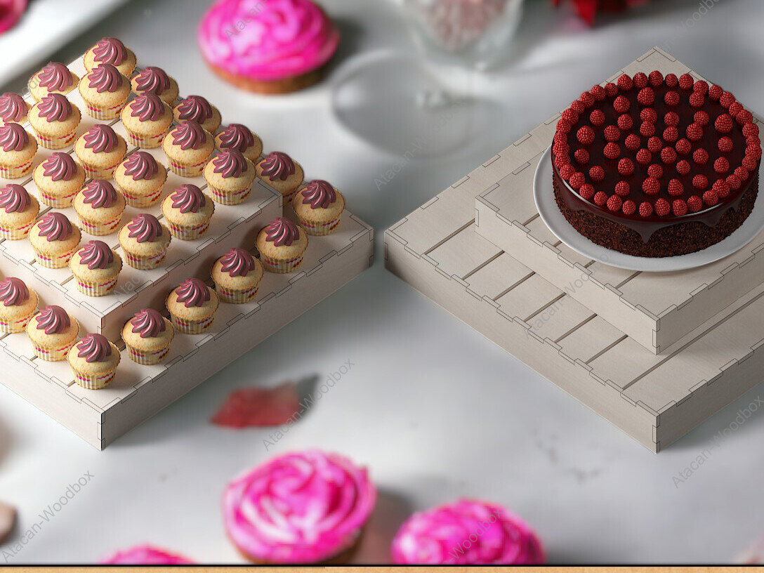 Σετ των 2 Intra απο ξύλο plywood 3mm-4mm πάχος – Ξύλινη βάση και ράφια για cupcake Δίασταση  20x20 cm INTRAFABR-92299267