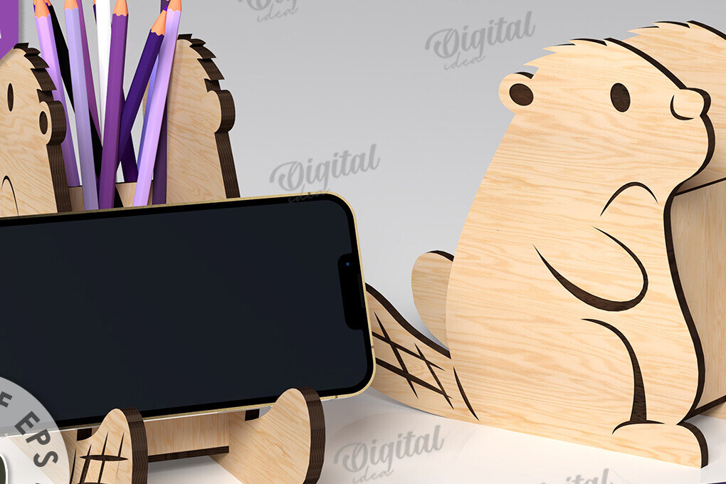 Σετ των 2 Intra απο ξύλο plywood 3mm-4mm πάχος – Ξύλινη χαριτωμένη θήκη για στυλό Beaver Cut Laser Δίασταση  20x20 cm INTRAFABR-112435753