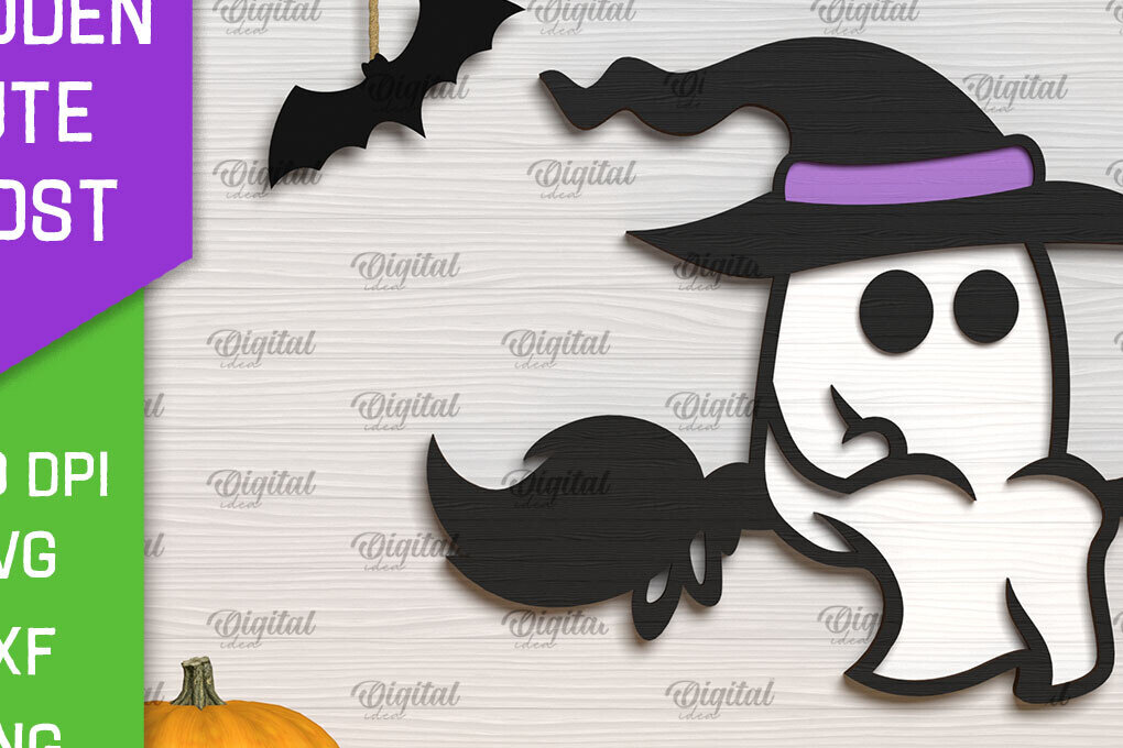 Σετ των 2 Intra απο ξύλο plywood 3mm-4mm πάχος – Ξύλινο χαριτωμένο  κοπής με λέιζερ φάντασμα Δίασταση  20x20 cm INTRAFABR-104303960