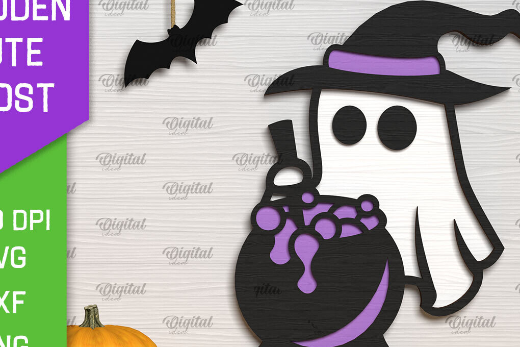 Σετ των 2 Intra απο ξύλο plywood 3mm-4mm πάχος – Ξύλινο χαριτωμένο  κοπής με λέιζερ φάντασμα Δίασταση  20x20 cm INTRAFABR-104304042