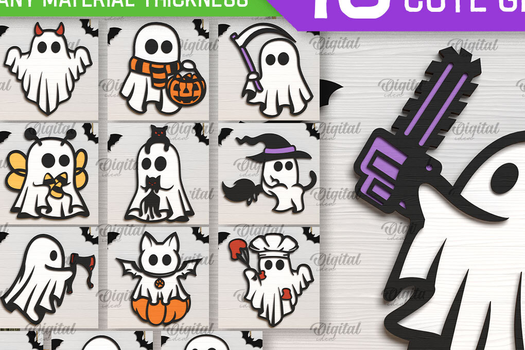 Σετ των 2 Intra απο ξύλο plywood 3mm-4mm πάχος – Ξύλινο χαριτωμένο  κοπής με λέιζερ φάντασμα Δίασταση  20x20 cm INTRAFABR-104361932