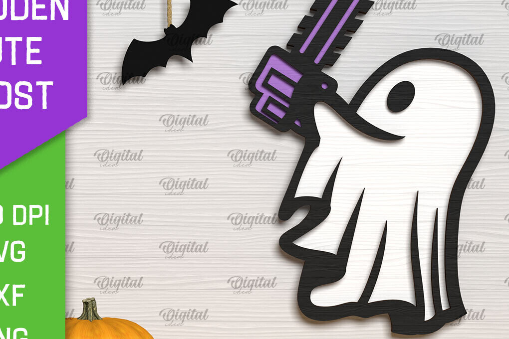 Σετ των 2 Intra απο ξύλο plywood 3mm-4mm πάχος – Ξύλινο χαριτωμένο  κοπής με λέιζερ φάντασμα Δίασταση  20x20 cm INTRAFABR-104303352