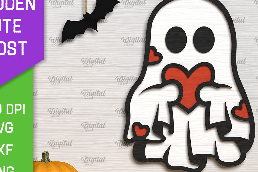 Σετ των 2 Intra απο ξύλο plywood 3mm-4mm πάχος – Ξύλινο χαριτωμένο  κοπής με λέιζερ φάντασμα Δίασταση  20x20 cm INTRAFABR-104303423