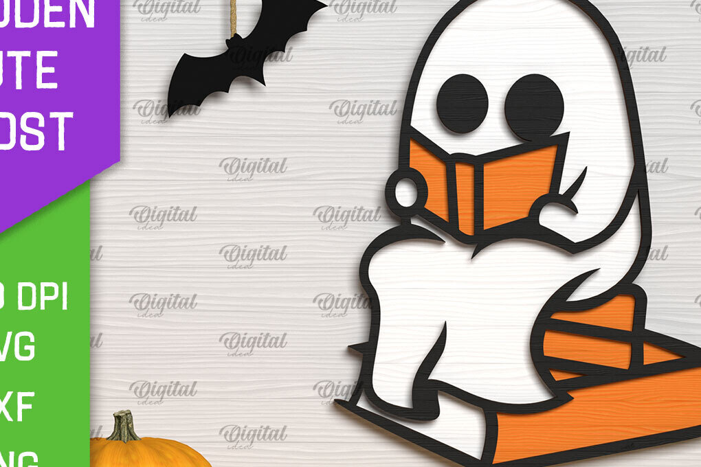 Σετ των 2 Intra απο ξύλο plywood 3mm-4mm πάχος – Ξύλινο χαριτωμένο  κοπής με λέιζερ φάντασμα Δίασταση  20x20 cm INTRAFABR-104303464