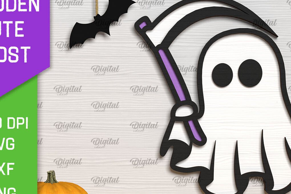 Σετ των 2 Intra απο ξύλο plywood 3mm-4mm πάχος – Ξύλινο χαριτωμένο  κοπής με λέιζερ φάντασμα Δίασταση  20x20 cm INTRAFABR-104303533