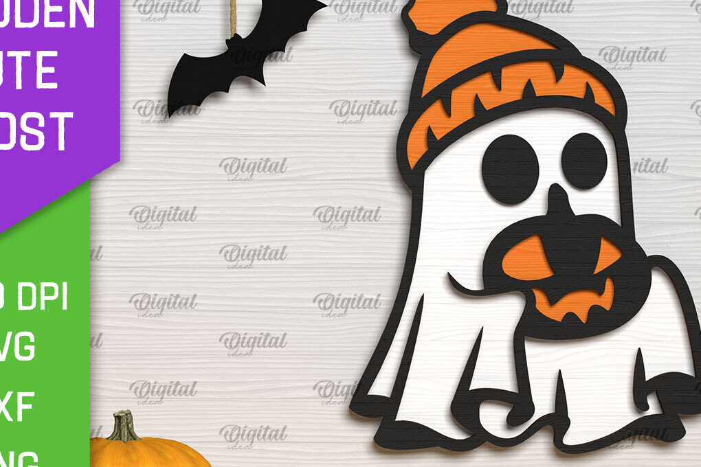 Σετ των 2 Intra απο ξύλο plywood 3mm-4mm πάχος – Ξύλινο χαριτωμένο  κοπής με λέιζερ φάντασμα Δίασταση  20x20 cm INTRAFABR-104303574