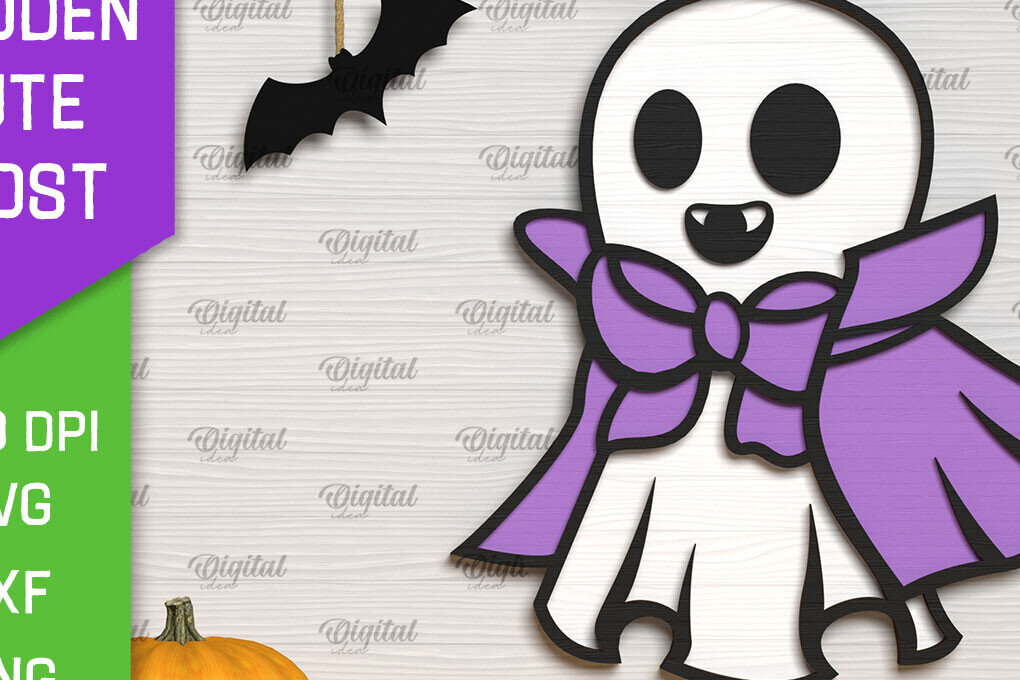 Σετ των 2 Intra απο ξύλο plywood 3mm-4mm πάχος – Ξύλινο χαριτωμένο  κοπής με λέιζερ φάντασμα Δίασταση  20x20 cm INTRAFABR-104303665