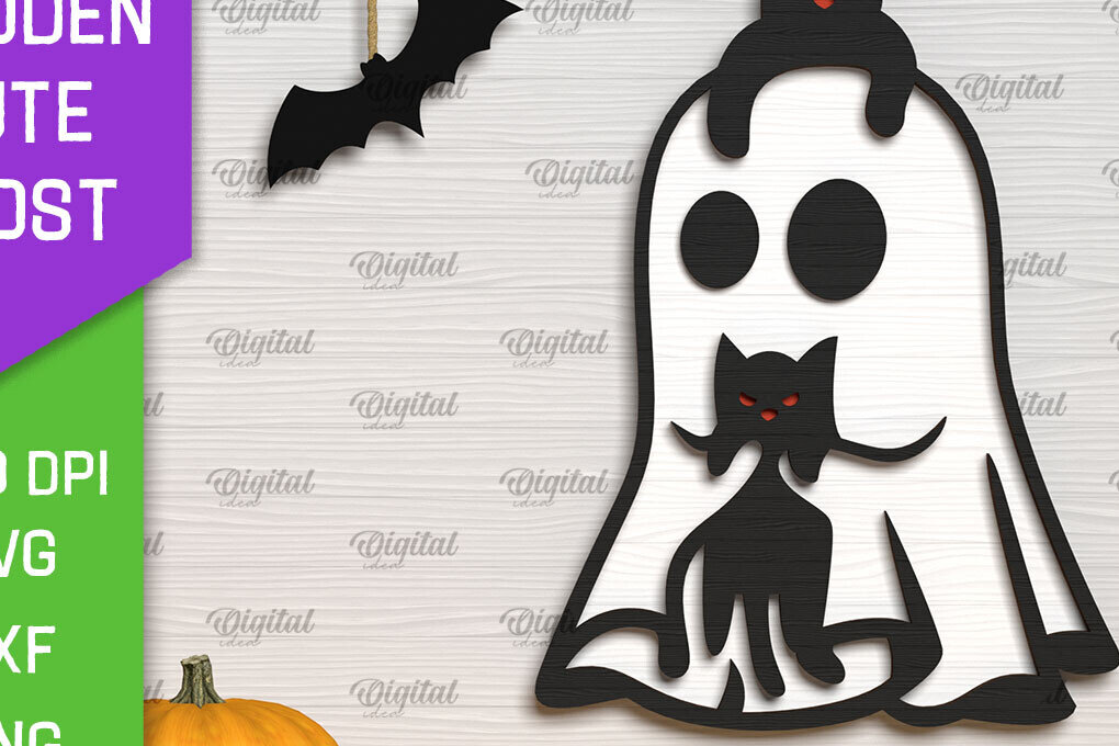 Σετ των 2 Intra απο ξύλο plywood 3mm-4mm πάχος – Ξύλινο χαριτωμένο  κοπής με λέιζερ φάντασμα Δίασταση  20x20 cm INTRAFABR-104303709