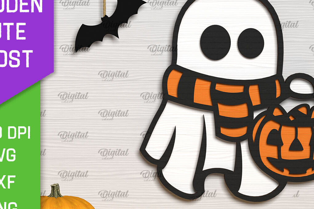 Σετ των 2 Intra απο ξύλο plywood 3mm-4mm πάχος – Ξύλινο χαριτωμένο  κοπής με λέιζερ φάντασμα Δίασταση  20x20 cm INTRAFABR-104303757