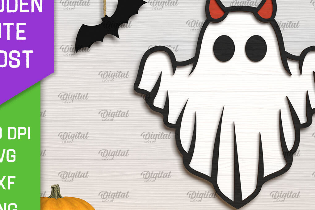 Σετ των 2 Intra απο ξύλο plywood 3mm-4mm πάχος – Ξύλινο χαριτωμένο  κοπής με λέιζερ φάντασμα Δίασταση  20x20 cm INTRAFABR-104301900