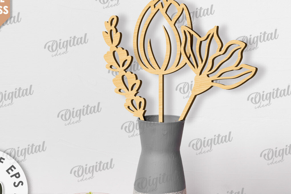 Σετ των 2 Intra απο ξύλο plywood 3mm-4mm πάχος – Ξύλινη διακόσμηση Λουλούδια με λέιζερ Δίασταση  20x20 cm INTRAFABR-117828711