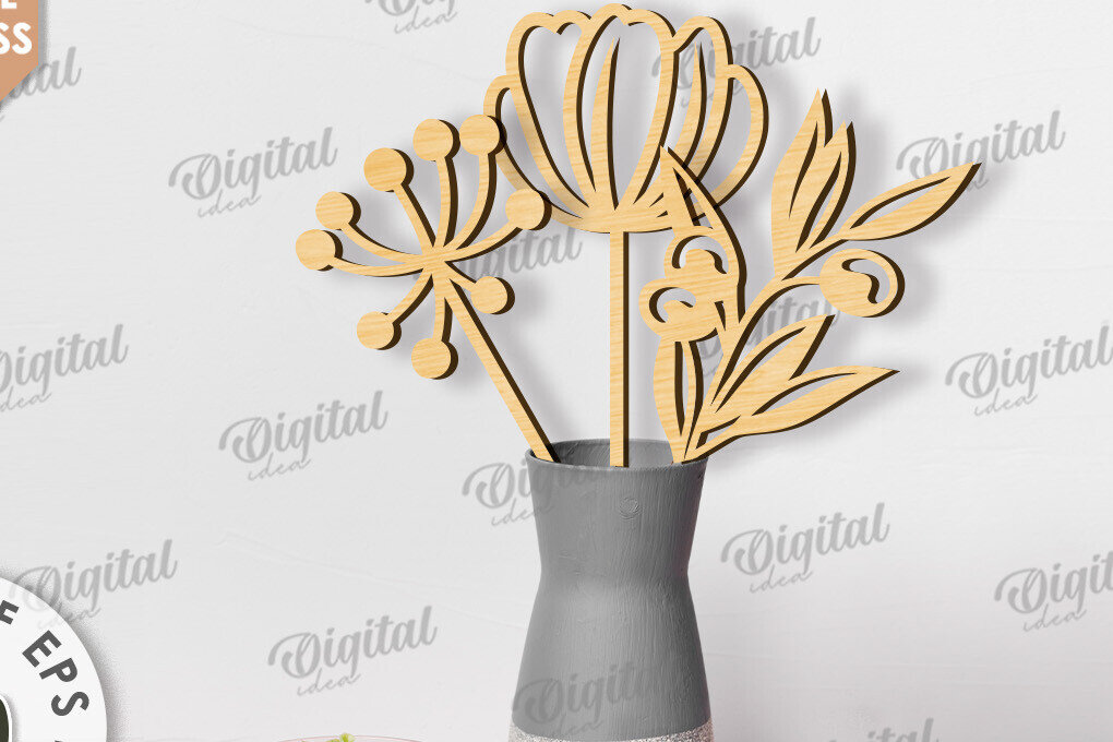 Σετ των 2 Intra απο ξύλο plywood 3mm-4mm πάχος – Ξύλινη διακόσμηση Λουλούδια με λέιζερ Δίασταση  20x20 cm INTRAFABR-117828759