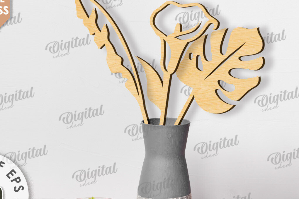 Σετ των 2 Intra απο ξύλο plywood 3mm-4mm πάχος – Ξύλινη διακόσμηση Λουλούδια με λέιζερ Δίασταση  20x20 cm INTRAFABR-117828631