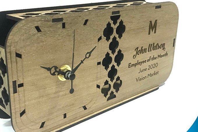 Σετ των 2 Intra απο ξύλο plywood 3mm-4mm πάχος – Ξύλινο Επιτραπέζιο Ρολόι Δίασταση  20x20 cm INTRAFABR-35374473