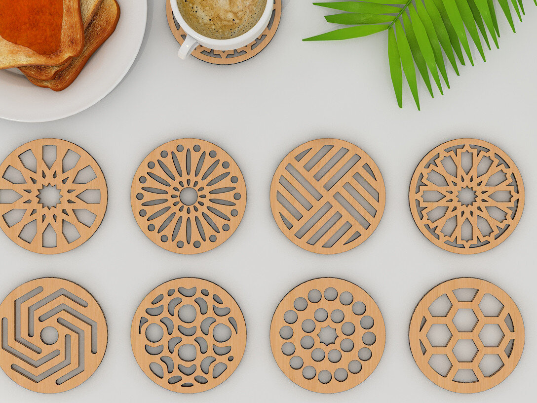 Σετ των 2 Intra απο ξύλο plywood 3mm-4mm πάχος – Πρότυπα κοπής ξύλινων σουβέρ 149 Δίασταση  20x20 cm INTRAFABR-58473785