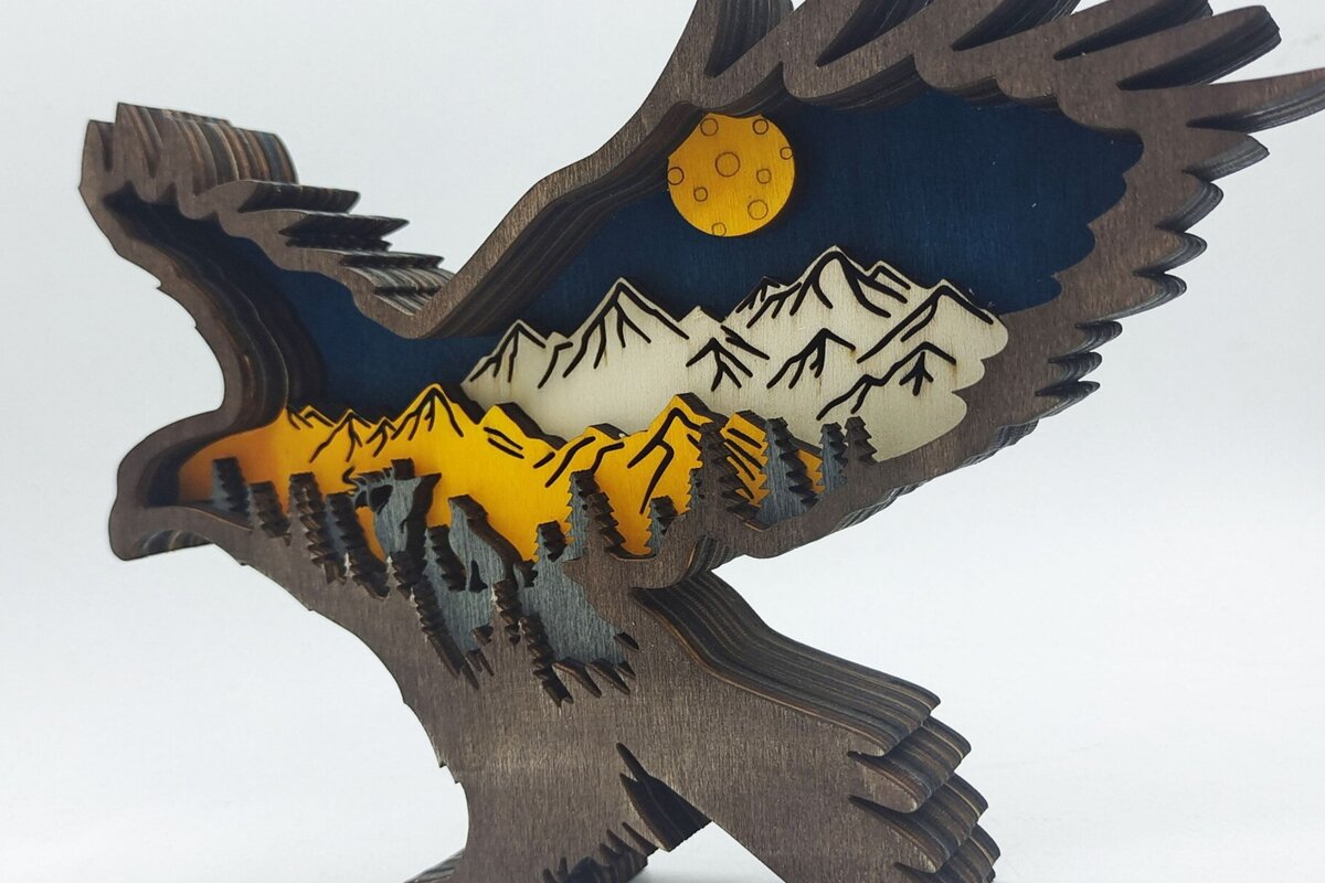Σετ των 2 Intra απο ξύλο plywood 3mm-4mm πάχος – Ξύλινο χριστουγεννιάτικο στολίδι αετού με στρώσεις Δίασταση  20x20 cm INTRAFABR-51263874