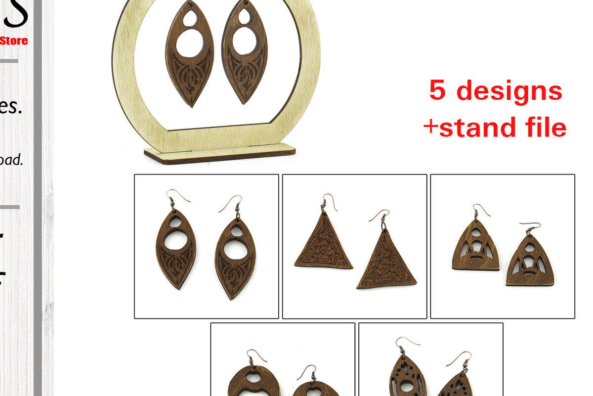 Σετ των 3 Intra απο ξύλο plywood 3mm-4mm πάχος – Ξύλινο Σκουλαρίκι. Αρχείο κοπής με λέιζερ. 5 Σχεδιασμός Δίασταση  5x5 cm INTRAFABR-96494654