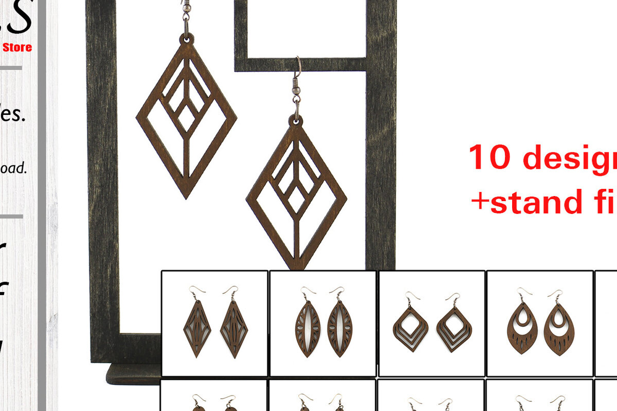 Σετ των 3 Intra απο ξύλο plywood 3mm-4mm πάχος – Ξύλινα Σκουλαρίκια. Αρχείο λέιζερ. 10 σχέδια Δίασταση  5x5 cm INTRAFABR-97296628