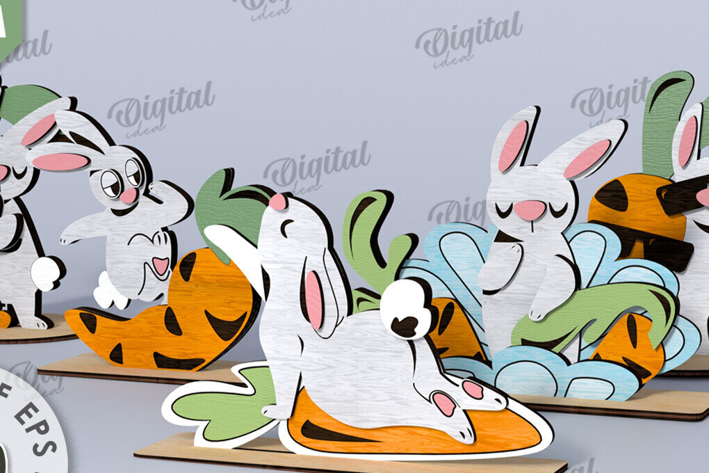 Σετ των 2 Intra απο ξύλο plywood 3mm-4mm πάχος – Ξύλινα Πασχαλινά λαγουδάκια κομμένα με λέιζερ Δίασταση  20x20 cm INTRAFABR-115504516