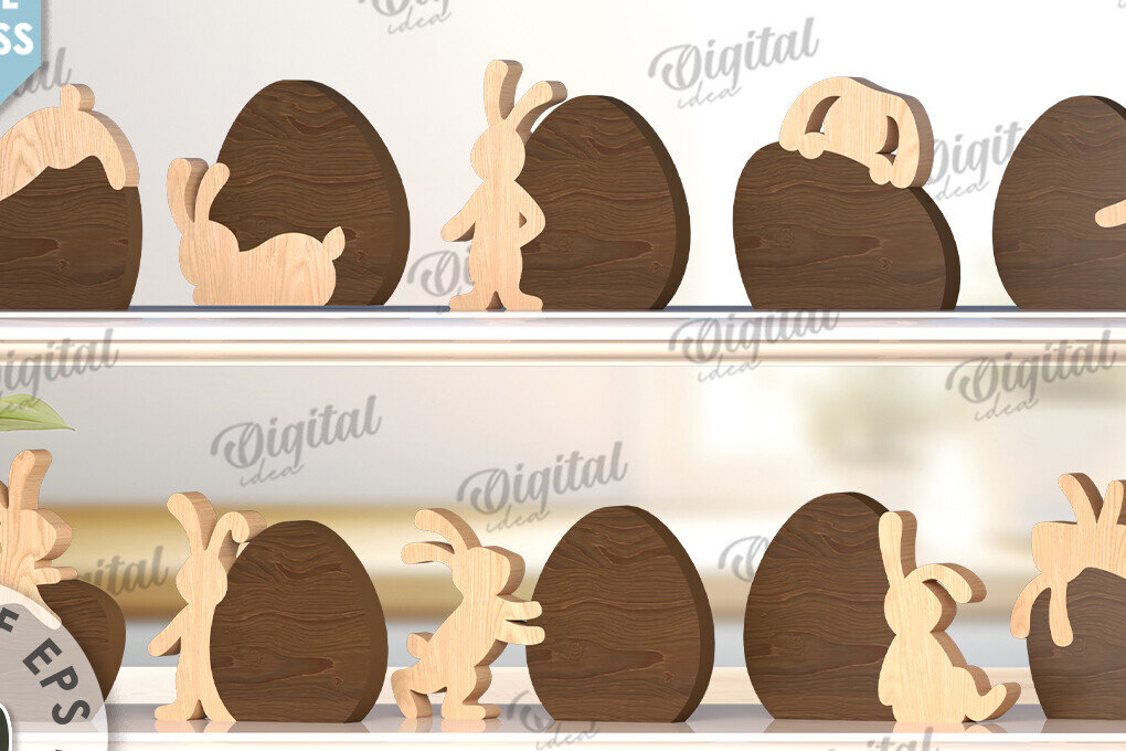 Σετ των 2 Intra απο ξύλο plywood 3mm-4mm πάχος – Ξύλινα Πασχαλινά λαγουδάκια κομμένα με λέιζερ Δίασταση  20x20 cm INTRAFABR-116494773