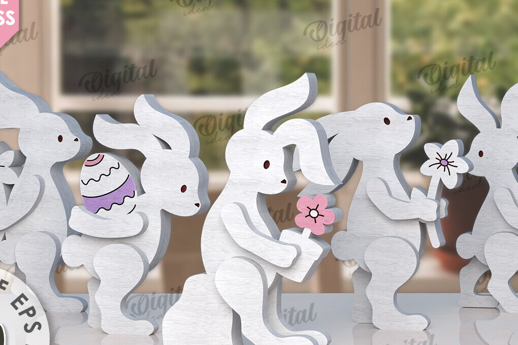 Σετ των 2 Intra απο ξύλο plywood 3mm-4mm πάχος – Ξύλινα Πασχαλινά λαγουδάκια κομμένα με λέιζερ Δίασταση  20x20 cm INTRAFABR-115436143