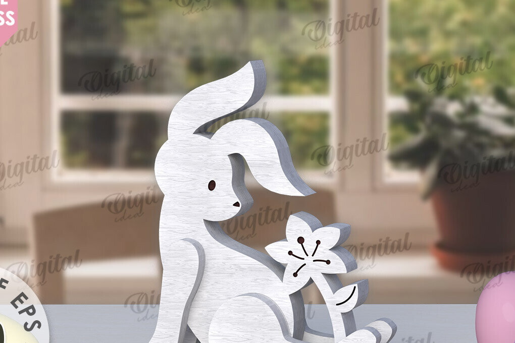 Σετ των 2 Intra απο ξύλο plywood 3mm-4mm πάχος – Ξύλινο Πασχαλινό Λαγουδάκι με λέιζερ. 3D λαγουδάκι Δίασταση  20x20 cm INTRAFABR-115404537