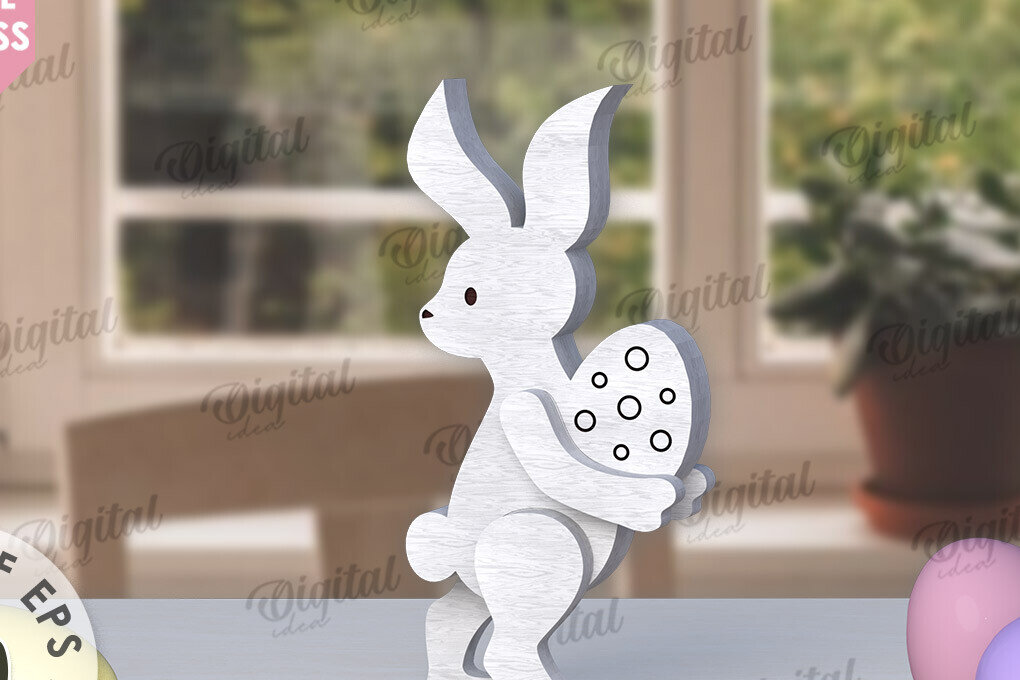 Σετ των 2 Intra απο ξύλο plywood 3mm-4mm πάχος – Ξύλινο Πασχαλινό Λαγουδάκι με λέιζερ. 3D λαγουδάκι Δίασταση  20x20 cm INTRAFABR-115404596