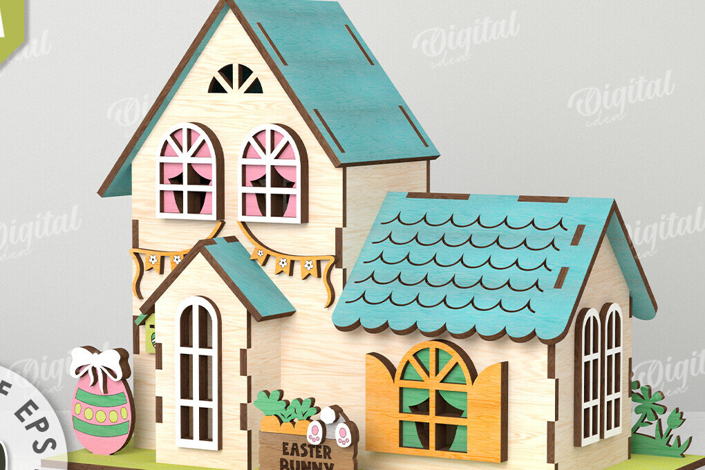 Intra απο ξύλο plywood 3mm-4mm πάχος – Ξύλινο Πασχαλινό Σπίτι με λέιζερ. 3D Πάσχα Δίασταση  20x20 cm INTRAFABR-116176562